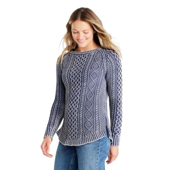 L.L. Bean Signature 100% Cotton Cable Knit Sweater Tunic Size M Blue Washed - Picture 1 of 11